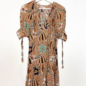 Ulla Johnson Floral Print Maxi Dress in Brown and Teal